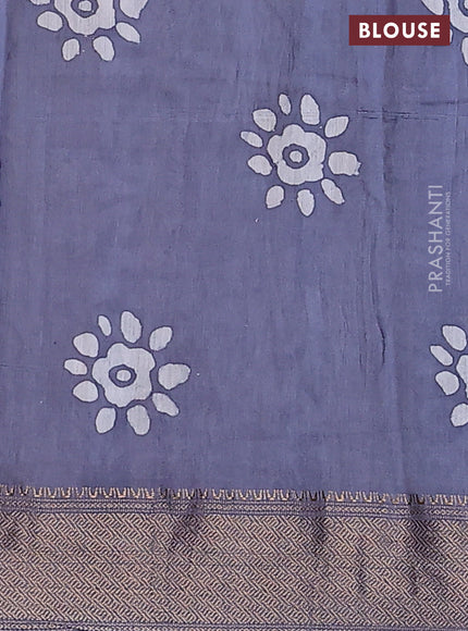 Semi chanderi saree grey and off white with allover batik prints and zari woven border