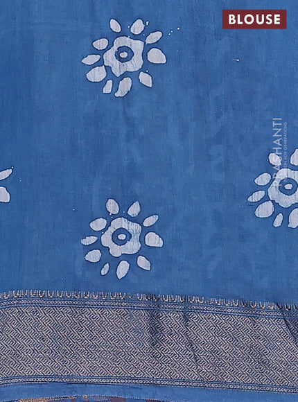 Semi chanderi saree blue and off white with allover batik prints and zari woven border