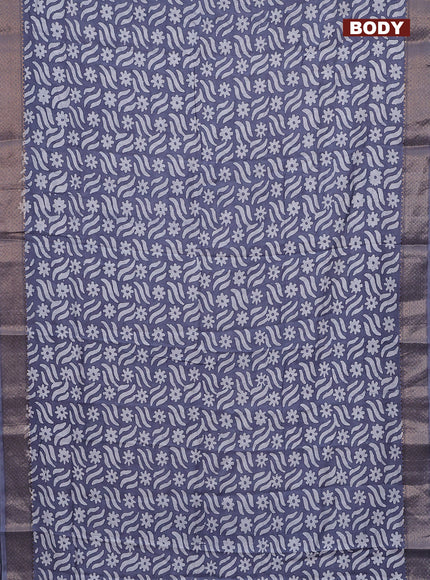 Semi chanderi saree grey and off white with allover batik prints and zari woven border