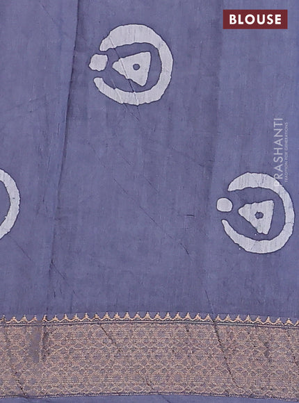Semi chanderi saree grey and off white with allover batik prints and zari woven border