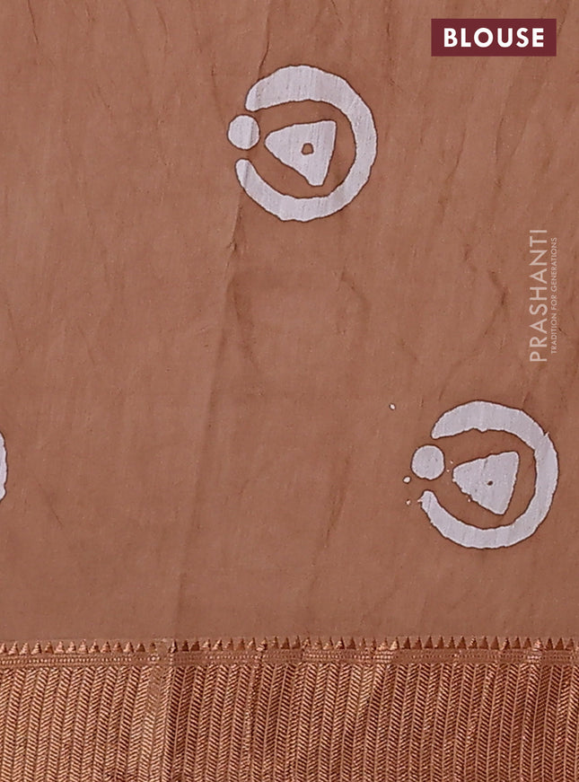 Semi chanderi saree dark sandal and off white with allover batik prints and zari woven border