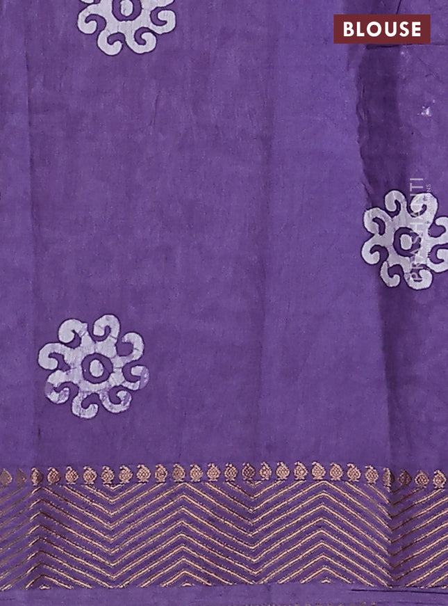 Semi chanderi saree violet  and off white with allover batik prints and zari woven border