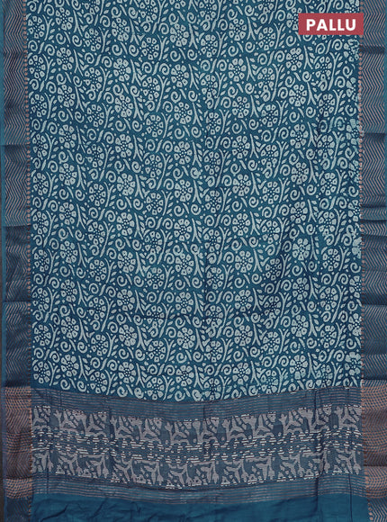 Semi chanderi saree blue and off white with allover batik prints and zari woven border