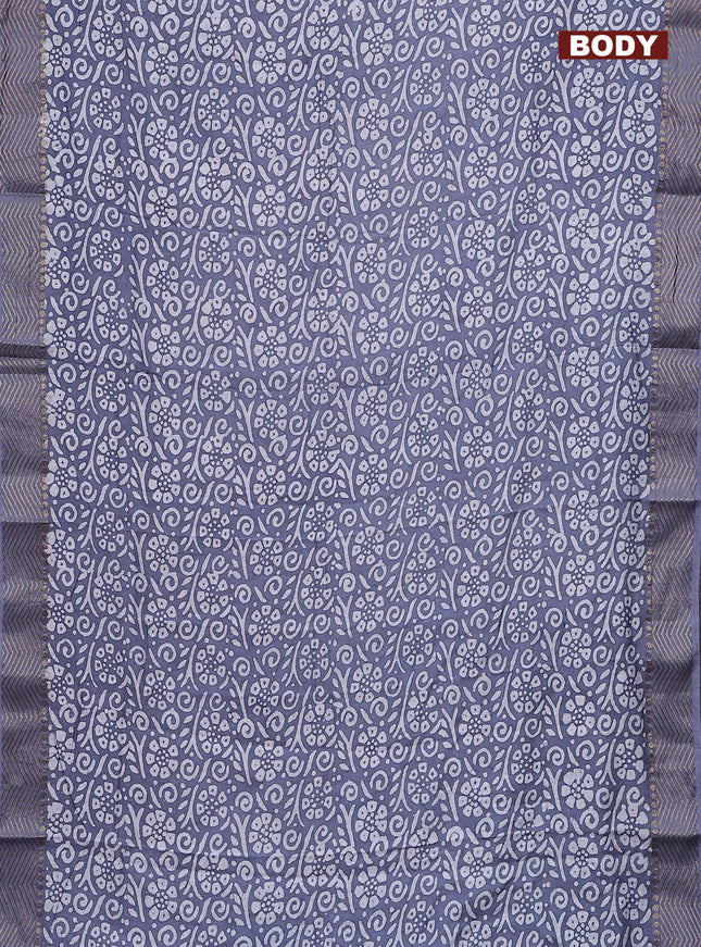 Semi chanderi saree grey and off white with allover batik prints and zari woven border