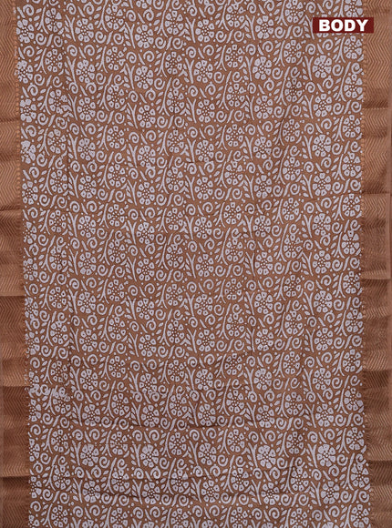 Semi chanderi saree dark sandal and off white with allover batik prints and zari woven border