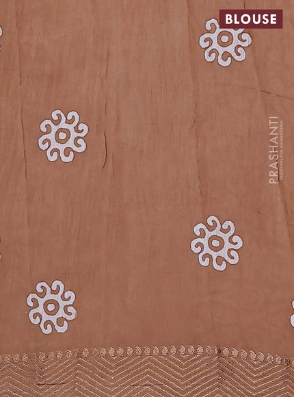 Semi chanderi saree dark sandal and off white with allover batik prints and zari woven border