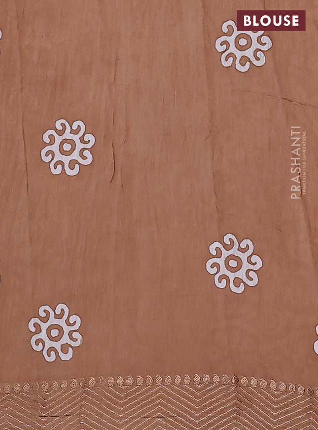 Semi chanderi saree dark sandal and off white with allover batik prints and zari woven border