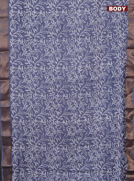 Semi chanderi saree grey and off white with allover batik prints and zari woven border