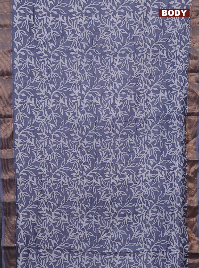Semi chanderi saree grey and off white with allover batik prints and zari woven border