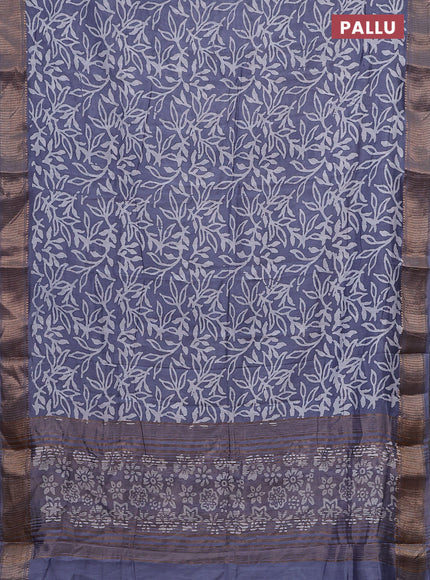 Semi chanderi saree grey and off white with allover batik prints and zari woven border