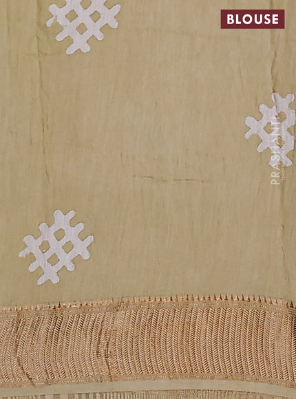 Semi chanderi saree sandal and off white with allover batik prints and zari woven border