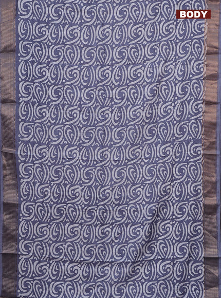 Semi chanderi saree grey and off white with allover batik prints and zari woven border