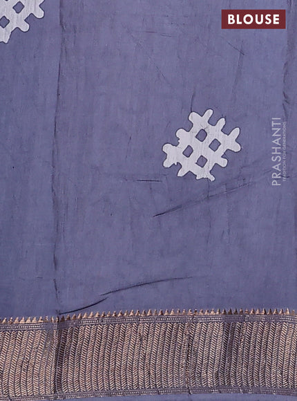 Semi chanderi saree grey and off white with allover batik prints and zari woven border