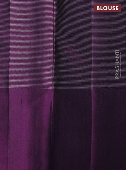 Pure soft silk saree light green and deep purple with allover silver zari weaves and silver zari woven butta border