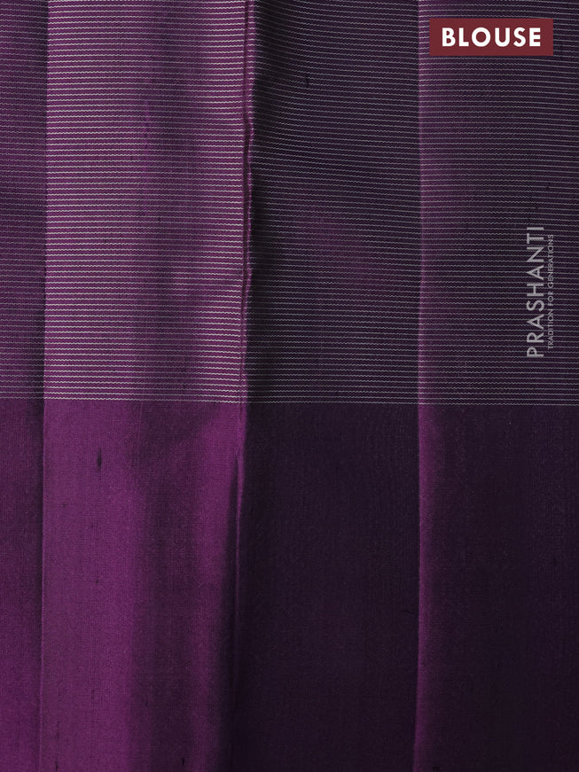 Pure soft silk saree light green and deep purple with allover silver zari weaves and silver zari woven butta border