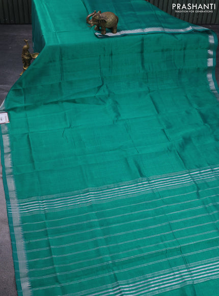 Mangalgiri Silk Cotton saree teal green and pink with plain body and silver zari woven border