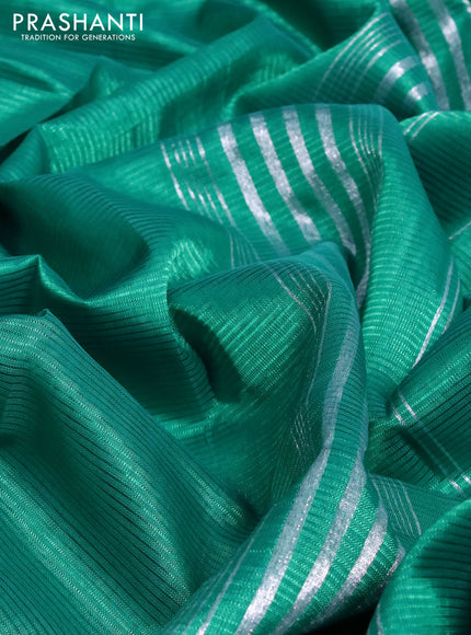 Mangalgiri Silk Cotton saree teal green and pink with plain body and silver zari woven border