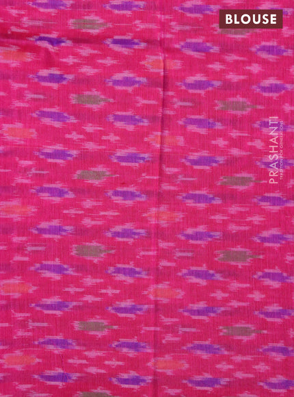 Mangalgiri Silk Cotton saree teal green and pink with plain body and silver zari woven border