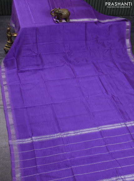 Mangalgiri Silk Cotton saree violet shade and mustad shade with plain body and silver zari woven border