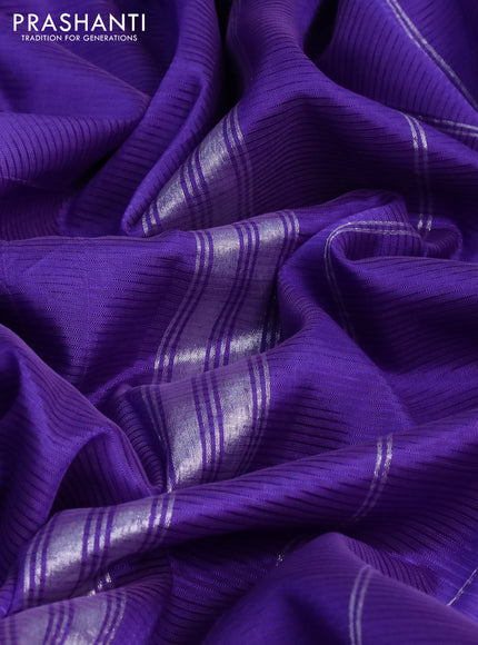 Mangalgiri Silk Cotton saree violet shade and mustad shade with plain body and silver zari woven border