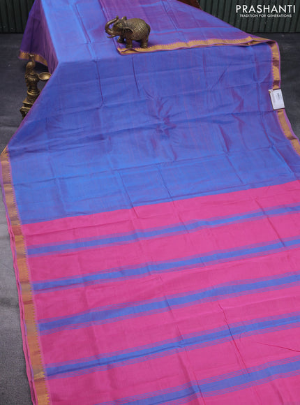 Mangalgiri Silk Cotton saree dual shade of blue and dark pink with plain body and zari woven border