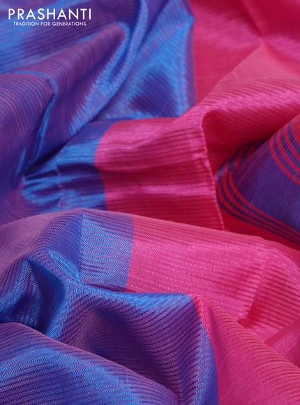 Mangalgiri Silk Cotton saree dual shade of blue and dark pink with plain body and zari woven border