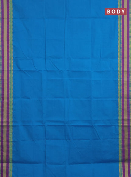 10 yards chettinad cotton saree cs blue and light green with plain body and thread woven border