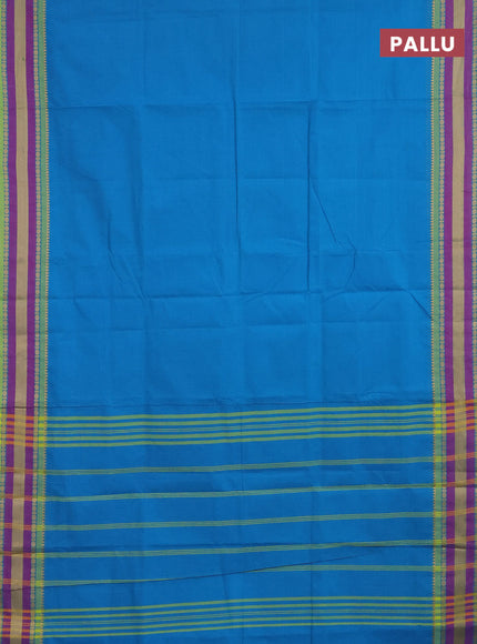 10 yards chettinad cotton saree cs blue and light green with plain body and thread woven border