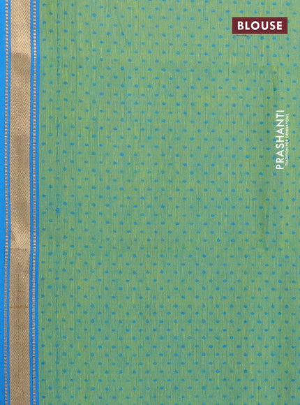 10 yards chettinad cotton saree cs blue and light green with plain body and thread woven border