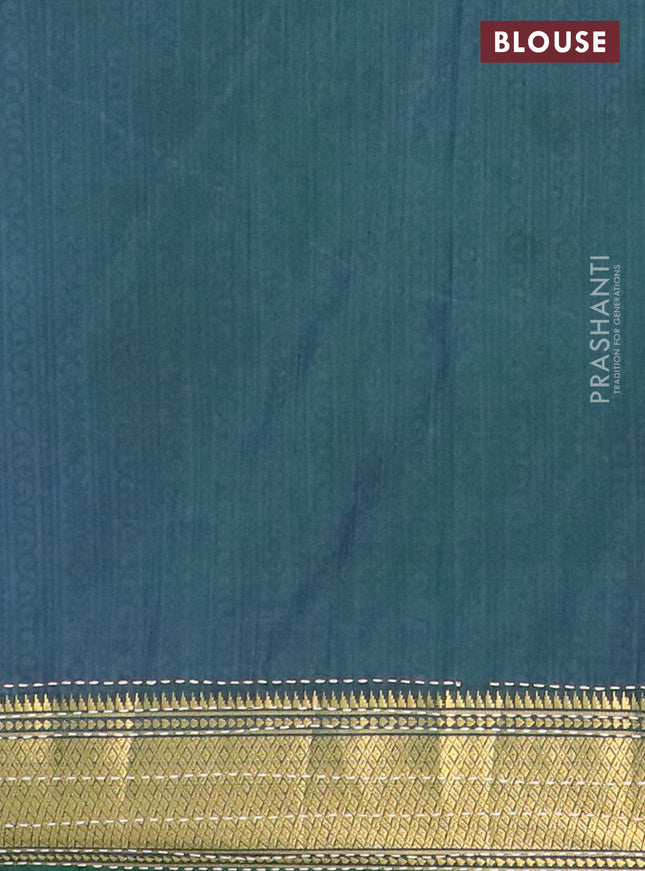 Semi tussar saree dual shade of teal green and dual shade of violet with allover ikat prints & mirror work and kantha stitch work border