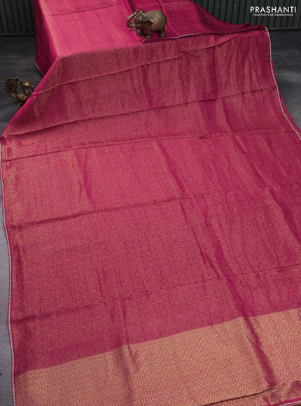 Banarasi semi crepe saree pink with allover zari woven brocade weaves and lace work border