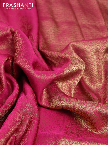 Banarasi semi crepe saree pink with allover zari woven brocade weaves and lace work border