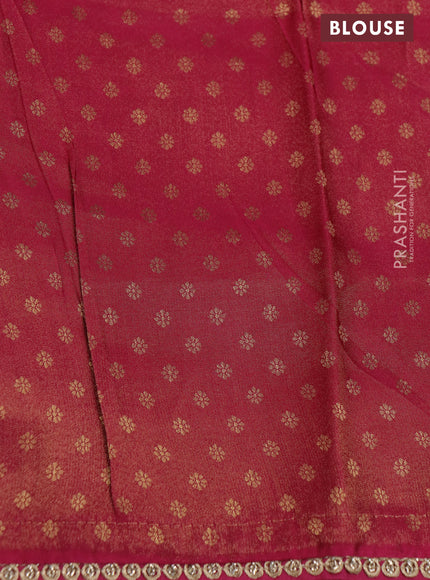 Banarasi semi crepe saree pink with allover zari woven brocade weaves and lace work border