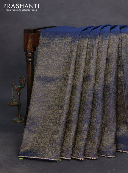 Banarasi semi crepe saree peacock blue with allover zari woven brocade weaves and lace work border