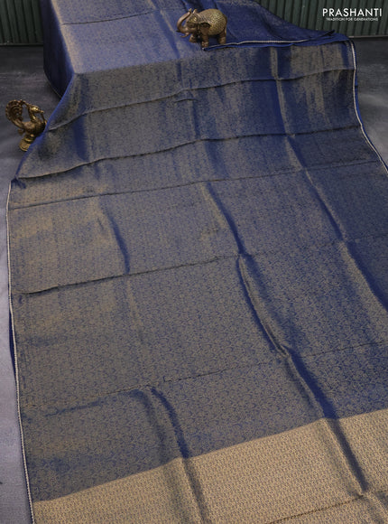 Banarasi semi crepe saree peacock blue with allover zari woven brocade weaves and lace work border