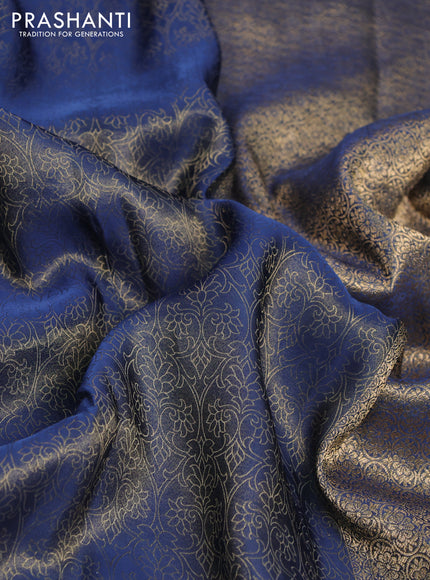 Banarasi semi crepe saree peacock blue with allover zari woven brocade weaves and lace work border