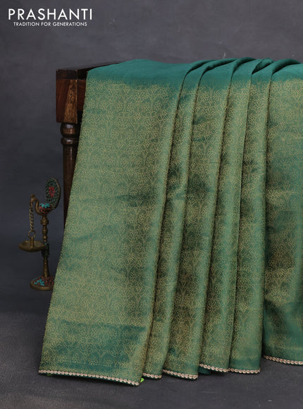 Banarasi semi crepe saree green with allover zari woven brocade weaves and lace work border