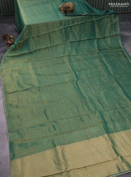 Banarasi semi crepe saree green with allover zari woven brocade weaves and lace work border