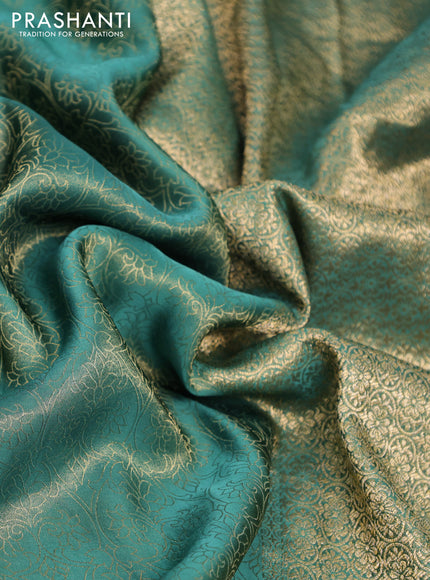 Banarasi semi crepe saree green with allover zari woven brocade weaves and lace work border