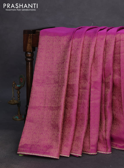 Banarasi semi crepe saree purple shade with allover zari woven brocade weaves and lace work border