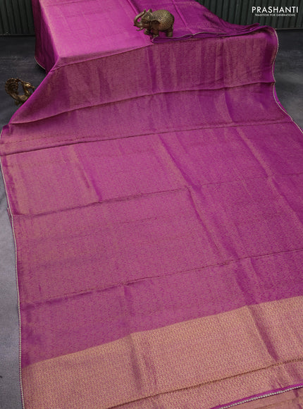 Banarasi semi crepe saree purple shade with allover zari woven brocade weaves and lace work border