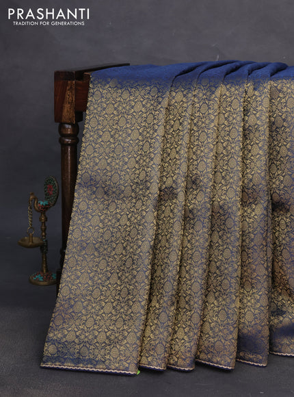 Banarasi semi crepe saree peacock blue with allover zari woven brocade weaves and lace work border