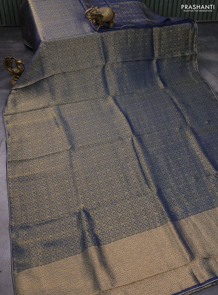 Banarasi semi crepe saree peacock blue with allover zari woven brocade weaves and lace work border