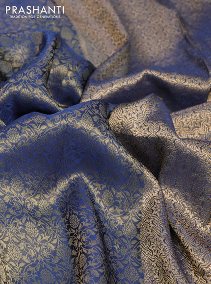 Banarasi semi crepe saree peacock blue with allover zari woven brocade weaves and lace work border