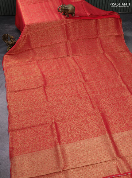 Banarasi semi crepe saree red with allover zari woven brocade weaves and lace work border