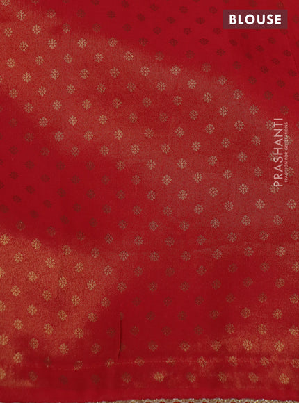 Banarasi semi crepe saree red with allover zari woven brocade weaves and lace work border