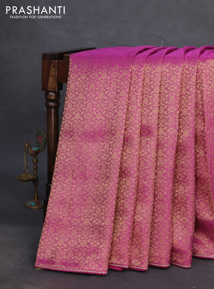 Banarasi semi crepe saree purple shade with allover zari woven brocade weaves and lace work border