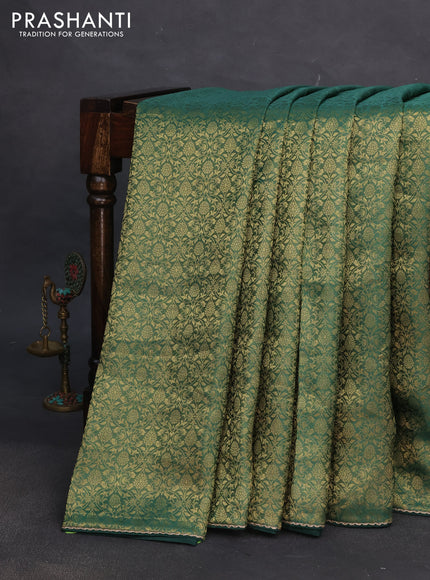 Banarasi semi crepe saree green with allover zari woven brocade weaves and lace work border