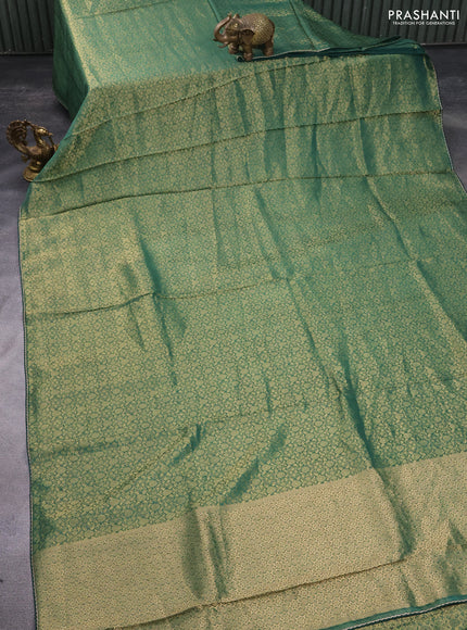 Banarasi semi crepe saree green with allover zari woven brocade weaves and lace work border