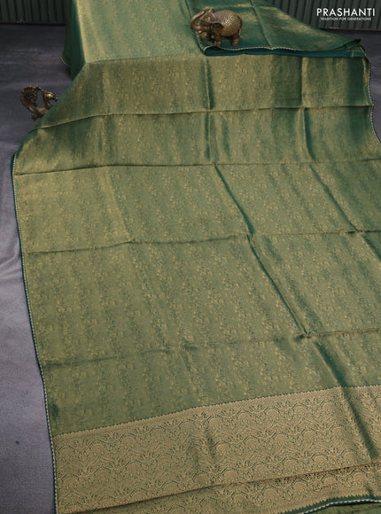 Banarasi semi crepe saree green with allover zari woven brocade weaves and lace work border